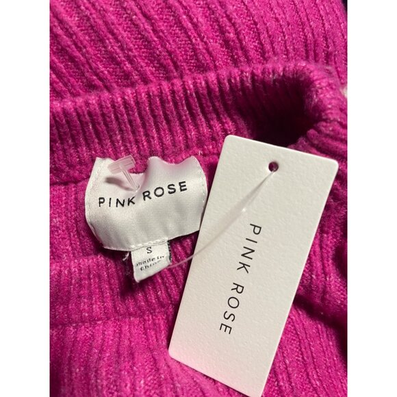 Pink Rose Cropped Magenta Striped Ribbed Knit Sweater Womens Small Pink White - Picture 3 of 6